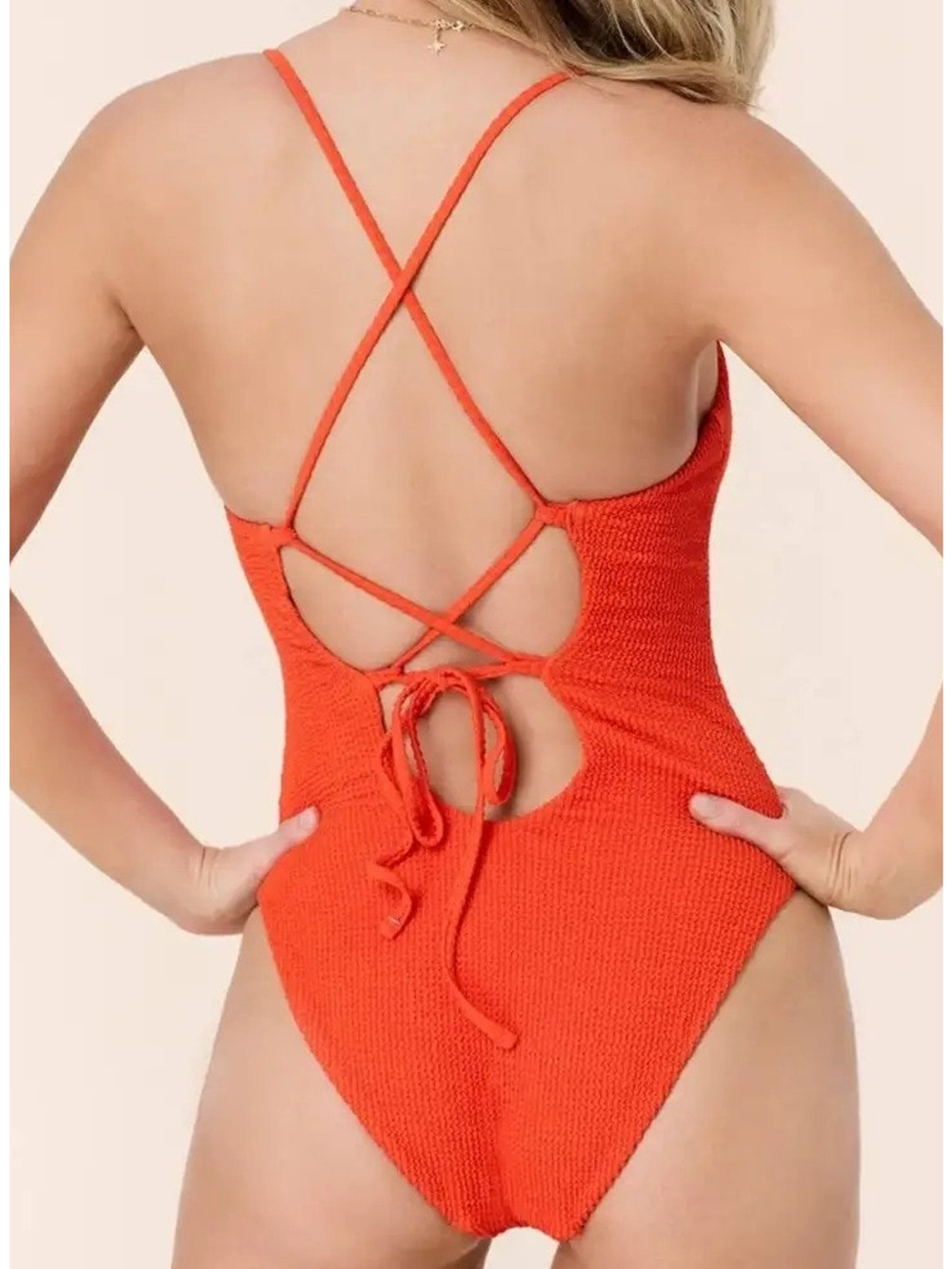 Andie Swim The Fiji One Piece Seersucker Vermillion Orange S NWT